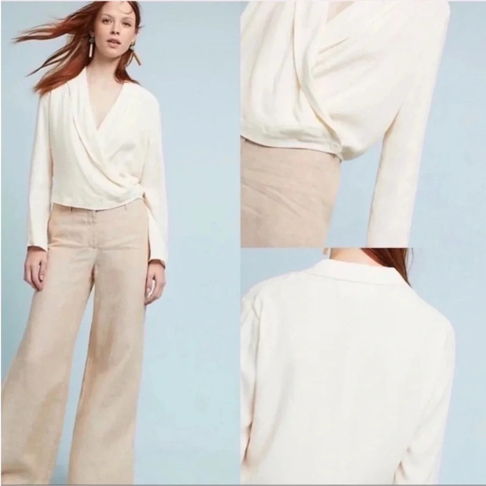 New Ettitwa by Anthropologie Ivory Preppy Belletcore Wrap Crop Capsule Jacket 6